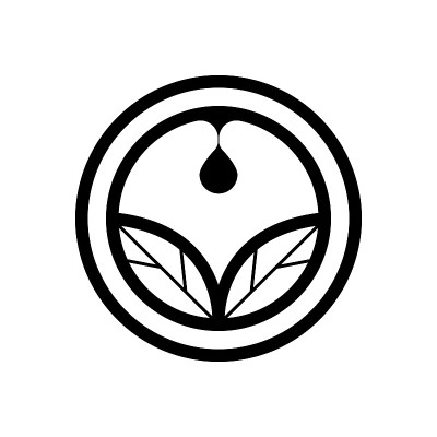 矢量标志，其抽象形象的两个叶子和雨滴在一个圆圈。