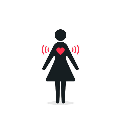 女人与心wifi爱的图标。矢量捐赠概念在平面风格。心脏的信号。爱的连接