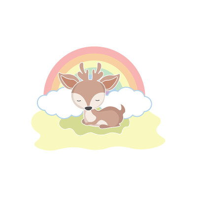 有彩虹的可爱小鹿。矢量图