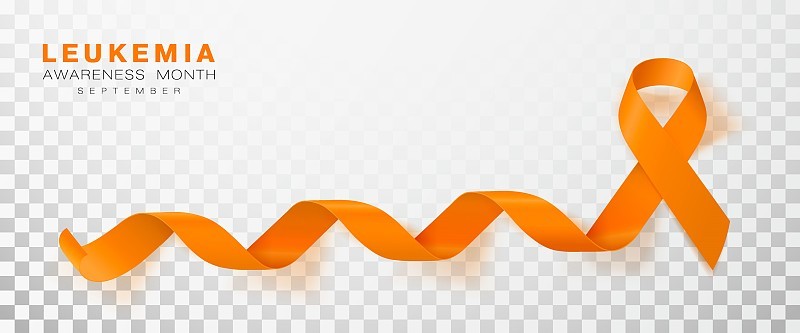 白血病宣传月。橙色丝带隔离透明背景。矢量设计模板海报。