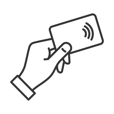 手与NFC支付信用卡图标。向量