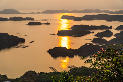 在长崎的海上日落