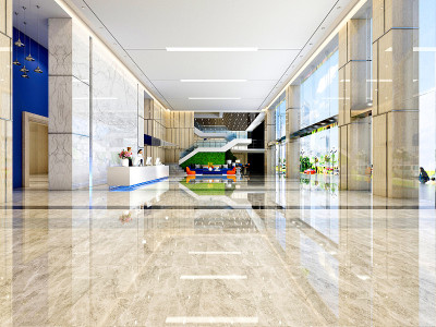 建筑内部大堂展示空间的三维渲染