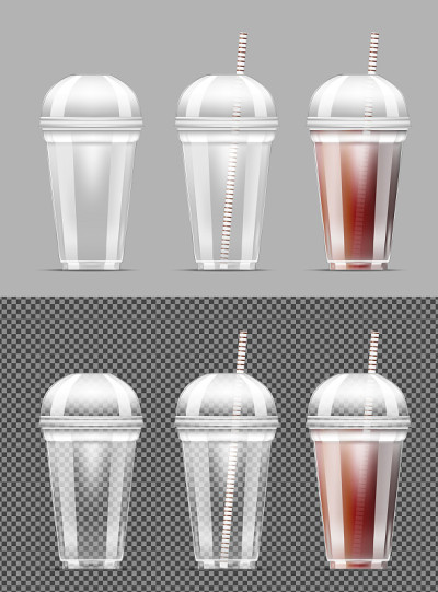 Disposable transparent plastic cup with coffee