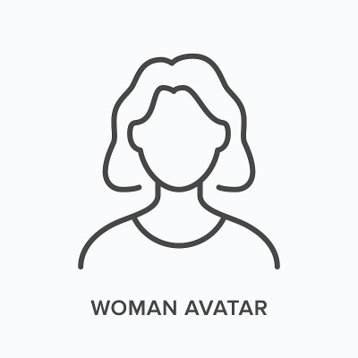 女人头像平线图标。矢量大纲插图的成年妇女。黑色细象形文字为女士