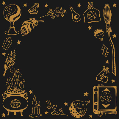 巫术，巫师的魔法背景。手绘魔术工具，巫术的概念。