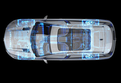 具有x射线效果的SUV汽车3d技术插图。
