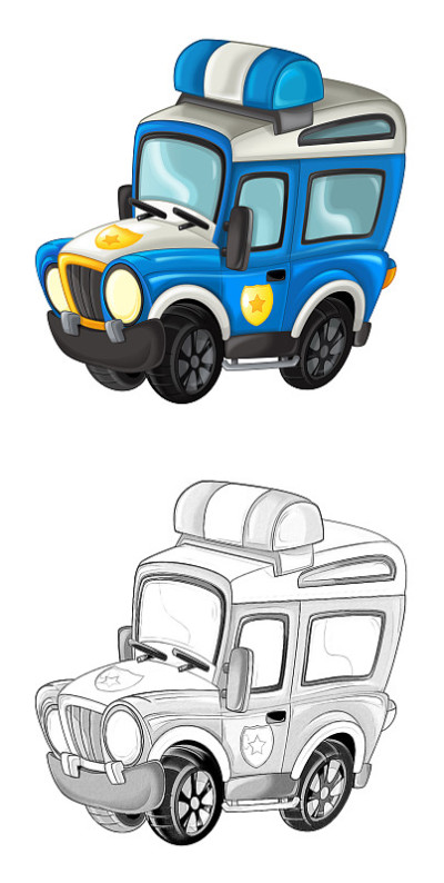 卡通素描场景与非公路警车-插图