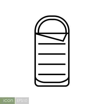 露营睡袋矢量图标。野营的迹象