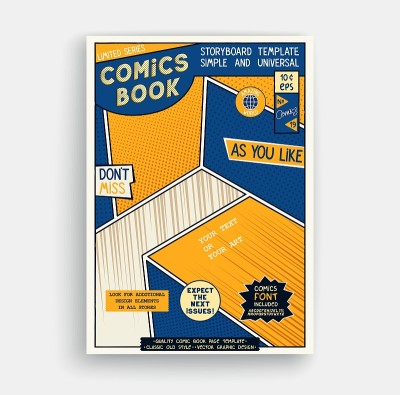漫画书页面模板。经典故事板的艺术品。漫画杂志封面。矢量图形