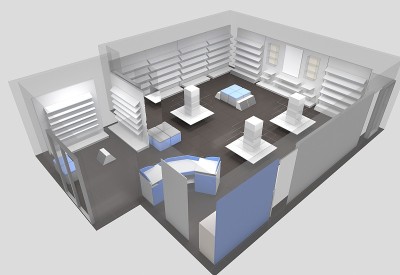商店，商店，购物中心，室内可视化，3D插图