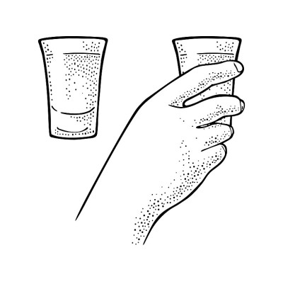 女性手捧龙舌兰杯。古董向量雕刻