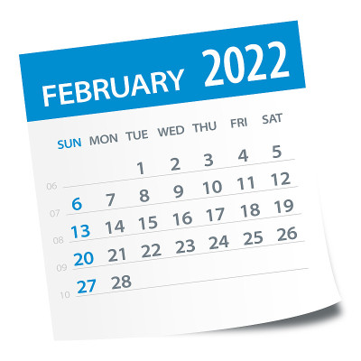 2022年2月日历叶-矢量插图