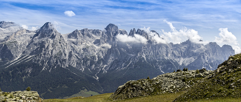 夏日群山全景，多洛米提