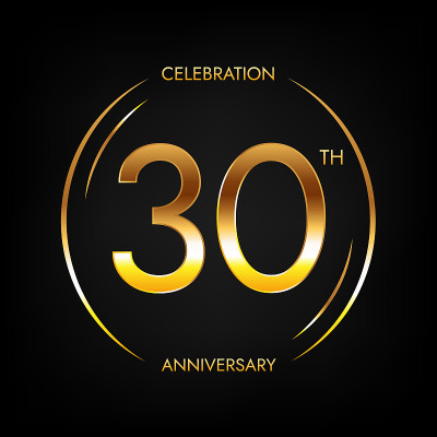 30周年。闪亮的金色的向量。