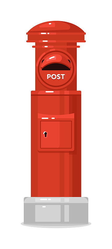 Red street english post box isolated on white
