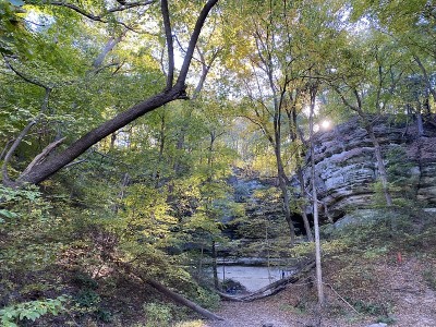 秋天的颜色在饥饿的岩石州立公园和马蒂森公园
