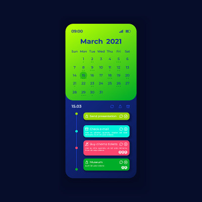 Calendar smartphone interface vector template