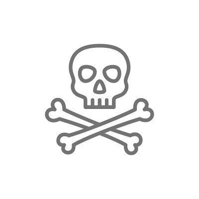 海盗头骨与交叉骨线图标。在白色背景上隔离