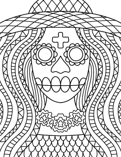 迪亚德穆尔托斯骷髅着色页为成人股票矢量插图