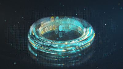 圆形发光的线条表示数据流3D渲染