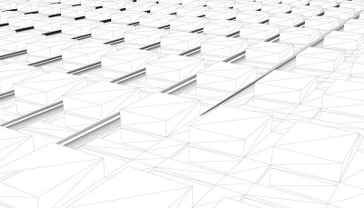 抽象背景与许多方块线框。3 d。矢量图