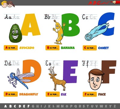 教育卡通字母从A到F的孩子