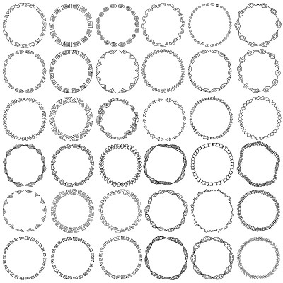 Hand drawn product promotion badges of 36. Circle 