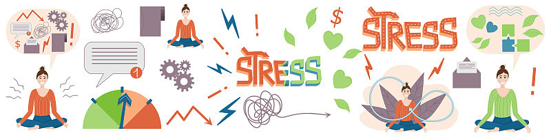 Large set of stress and depression, lettering and 