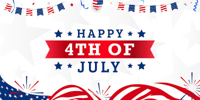 快乐的7月4日美国独立纪念日设计与红丝带美国挥舞旗帜，烟花背景模板的小册子，海报横幅。矢量图