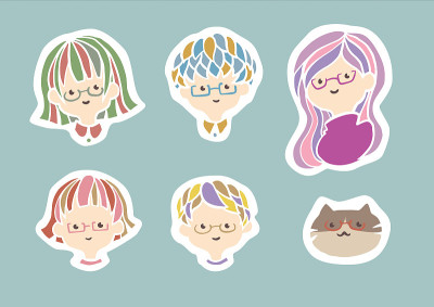 Illustration of men's and women's and cat sets in 