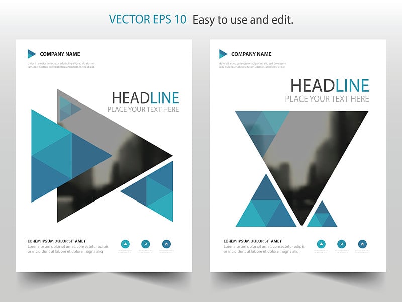 蓝黑三角形矢量宣传册年度报告传单传单模板