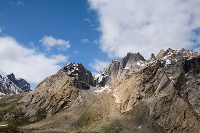 美丽的山峰雪峰风景在克什米尔，印度