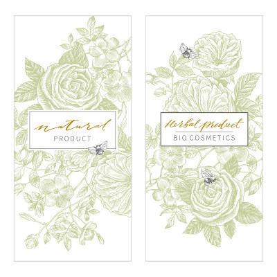 Vintage Floral Cards Set. Frame with Engraving Flo