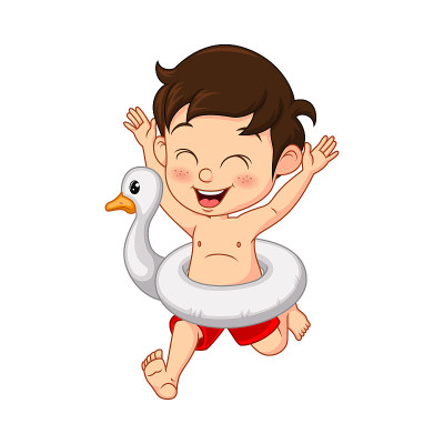 卡通小男孩与充气鸭环