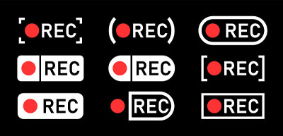 Record sign, a set of record signs. On a black bac