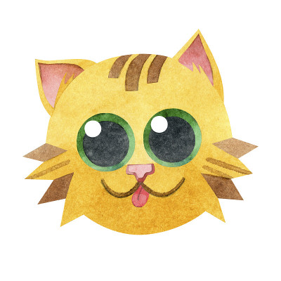 姜可爱的小猫。一只有着绿色大眼睛的卡通猫。有趣的小猫。手绘水彩插图上的白色背景。适合明信片、海报、儿