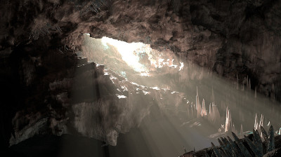 阳光进入地下洞穴- 3D渲染