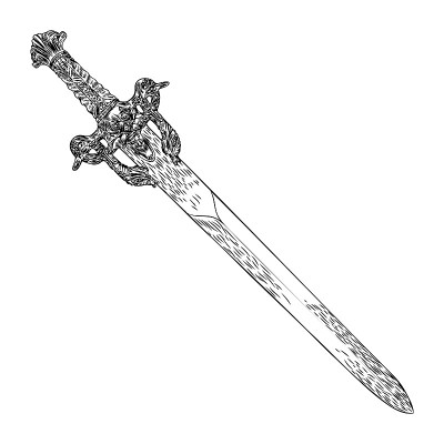 中世纪的冷武器。剑战士武器。手绘古董雕刻武器插图。向量。