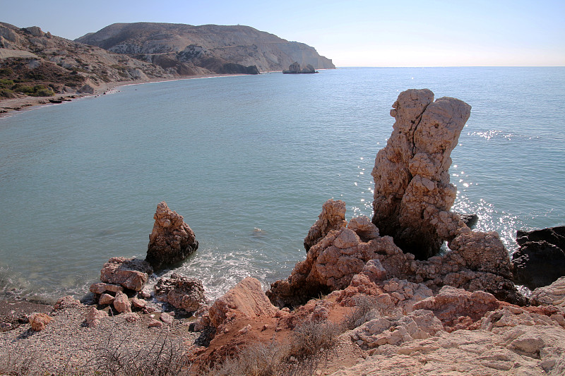 塞浦路斯阿芙罗狄蒂的岩石Petra tou Romiou的岩层