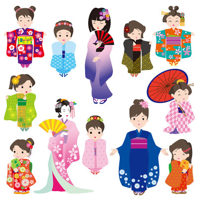 Japanese women in kimono dress character set