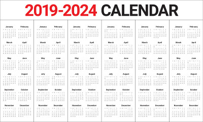 2019年2020年2021年2022年2023年2024年日历矢量设计模板
