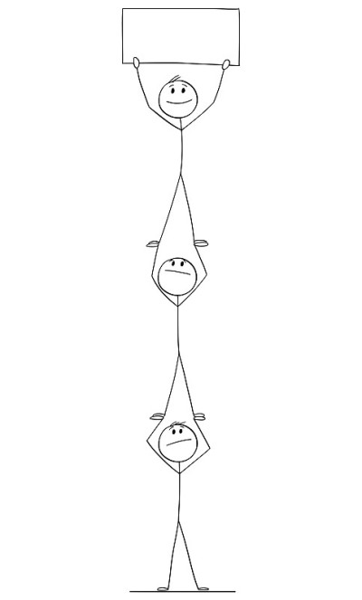 矢量漫画插图的男人或商人集团合作作为团队获得成功，团队合作的概念