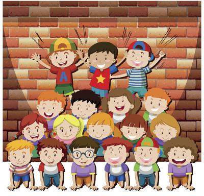 孩子们一起玩人类金字塔