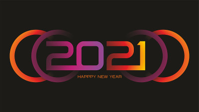 2021年，很酷的字体设计新年快乐。16:9的尺寸/格式。矢量插图。EPS10。