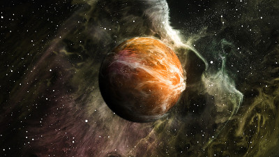 行星火星近距离日出在太空