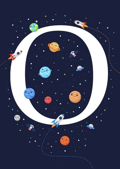 Letter O with the theme of outer space. vector ill