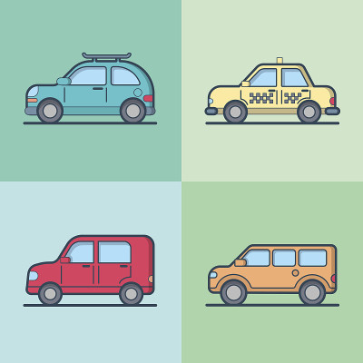 轿车，出租车，轿车，SUV，轿车，轿车，轿车，轿车，轿车，轿车，轿车，轿车，轿车，轿车。直线描边轮廓