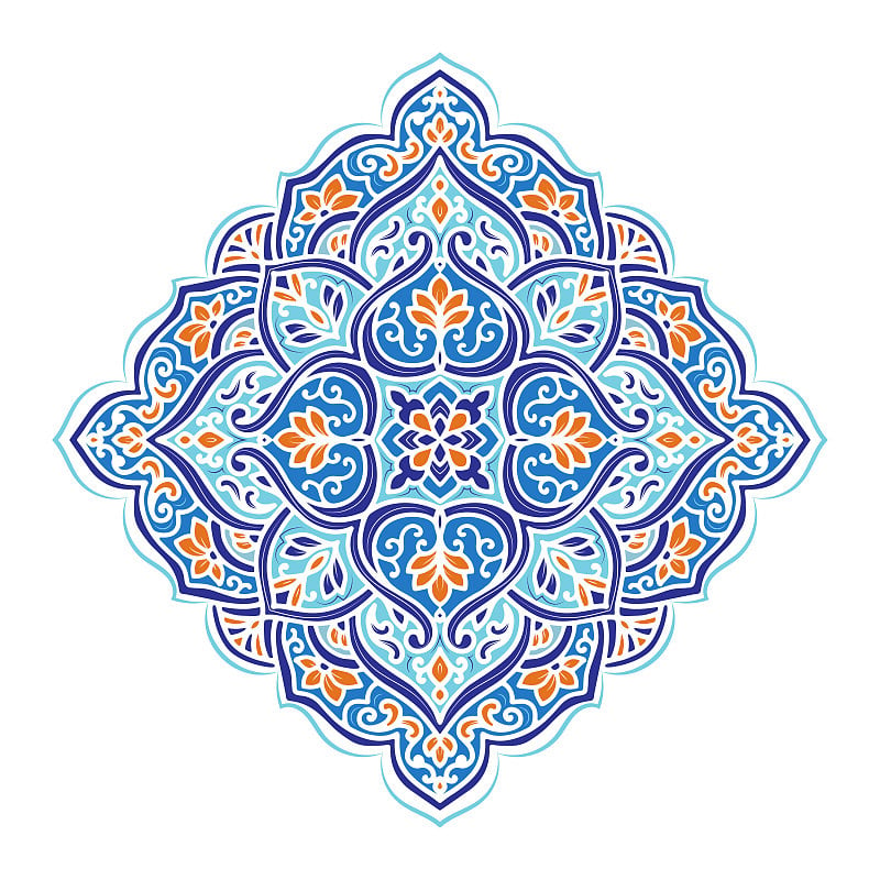 Blue and orange pattern on a white background. Lux