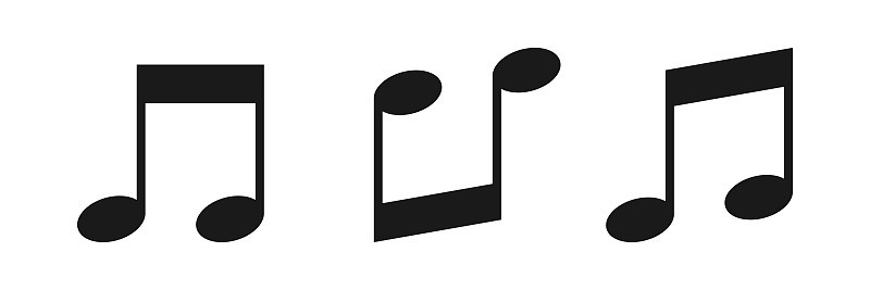 Eighth notes, song, melody. Black and white silhou